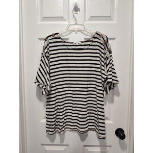 89th + Madison Striped Shirt Women Plus Size 2X‎ Short Sleeve Linen Blend